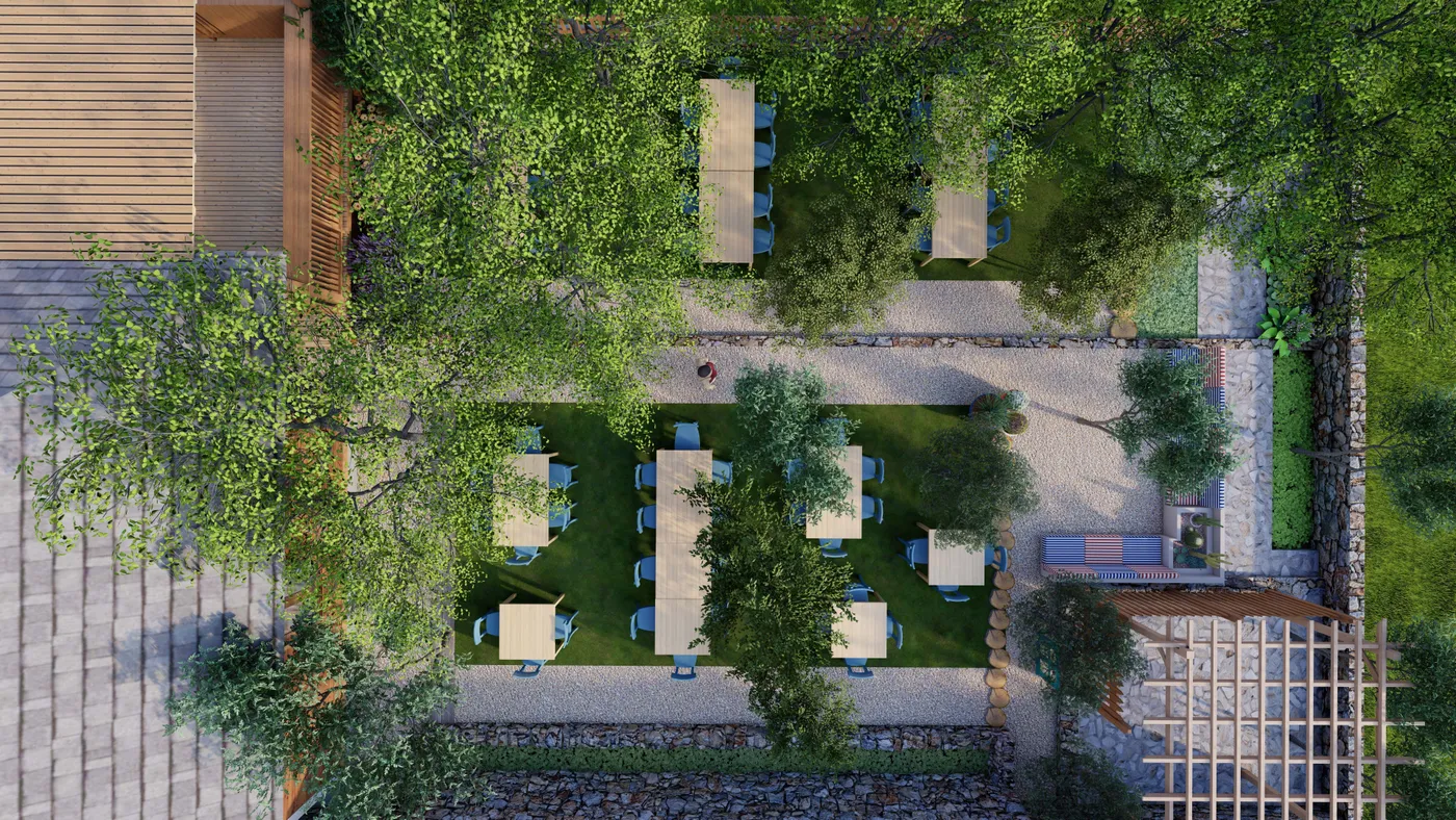 Atölye ve kahvaltı evi bahçesi